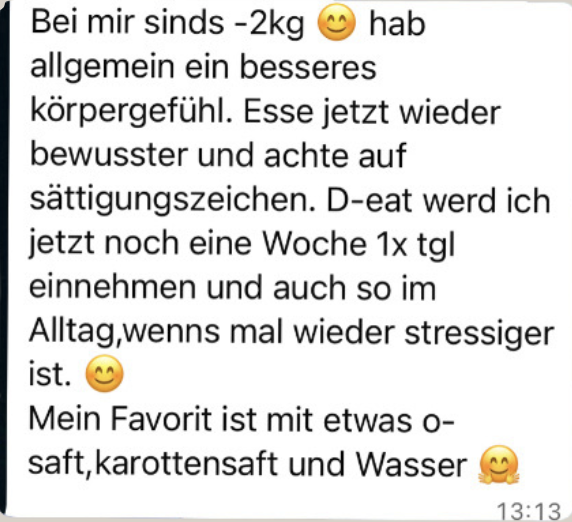 WhatsApp-Nachricht einer Teilnehmerin über ihr besseres Körpergefühl