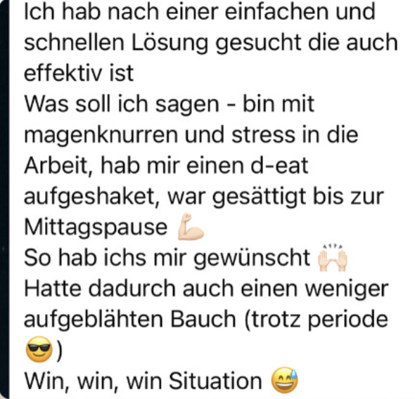 WhatsApp-Nachricht einer Teilnehmerin über Sättigung und Alltag
