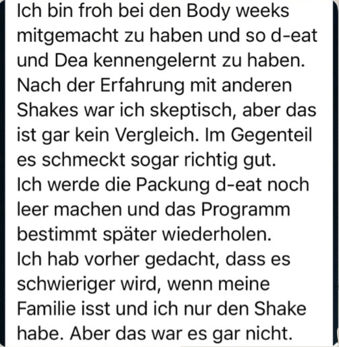 WhatsApp-Nachricht einer Teilnehmerin über ihre Erfahrung mit dem Programm