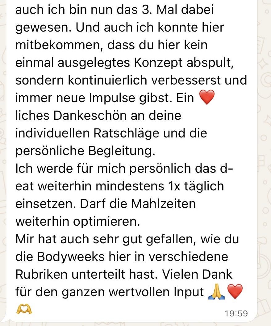WhatsApp-Nachricht einer Teilnehmerin über die persönliche Begleitung